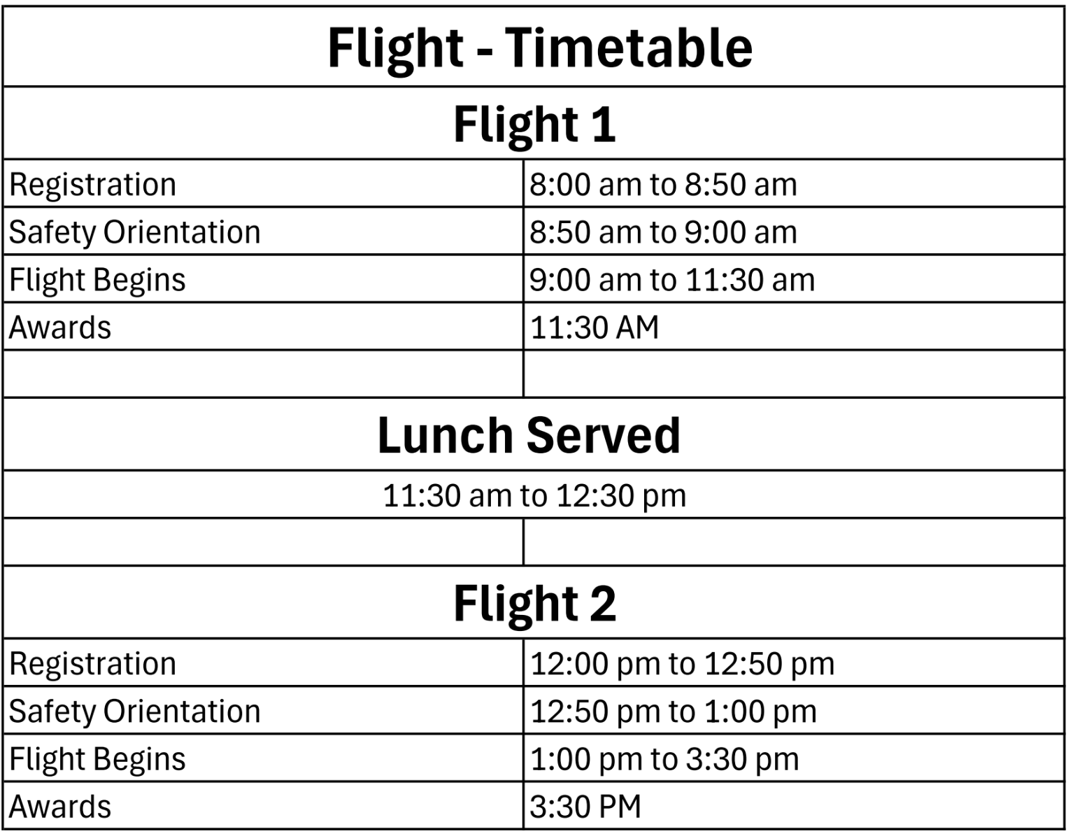 team-flight-times